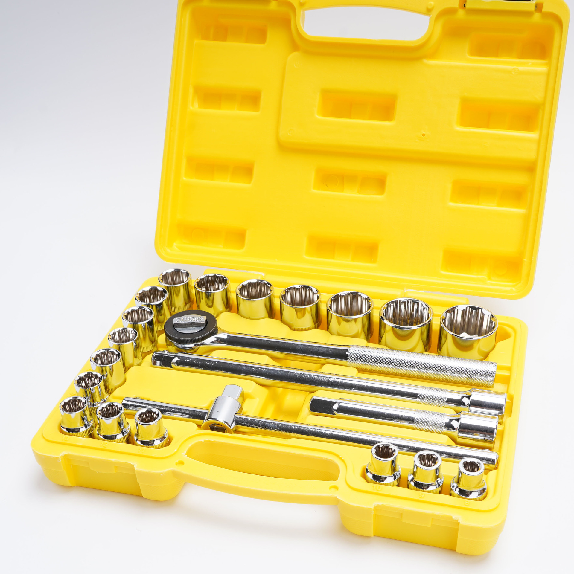 22件套机修汽修随车五金套筒工具套装铁箱棘轮扳手万向接汽动接杆