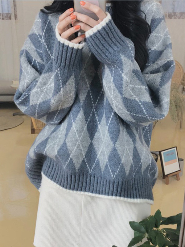 Sweet and Fresh Quilted Knitwear Women's Jacket 2025 Autumn and Winter New Korean Fashion Retro Loose Pullover Knitwear