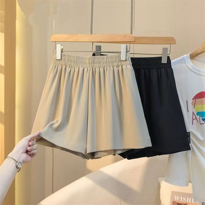 Black Shorts for Women, Summer Thin Elastic Waist, Loose Fit, Outerwear, Cross-Border A-Line, Slimming, Casual Wide-Leg Pants, Trendy on Instagram