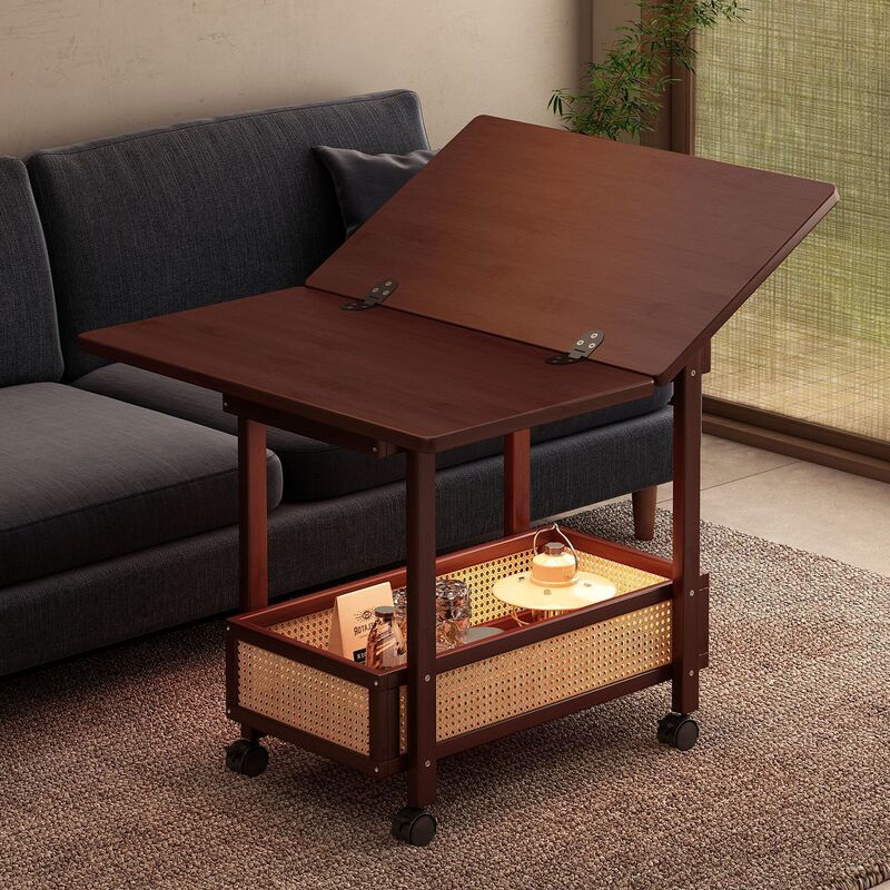 Household Folding Small Table with Wheels, Small Trolley, Small Side Table, One-Piece Chinese Retro Style, Special for Small Apartments for Rental Housing Household Folding Small Table with Wheels, Small Trolley, Small Side Table, One-Piece Chinese Retro Style, Special for Small Apartments for Rental Housing