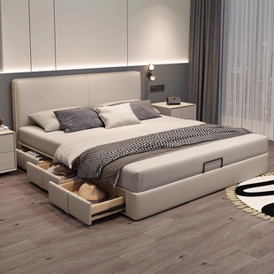 Italian-Style Genuine Leather Bed Modern Minimalist 1.95m Double Bed Master Bedroom High-End Luxurious Leather Art Bed