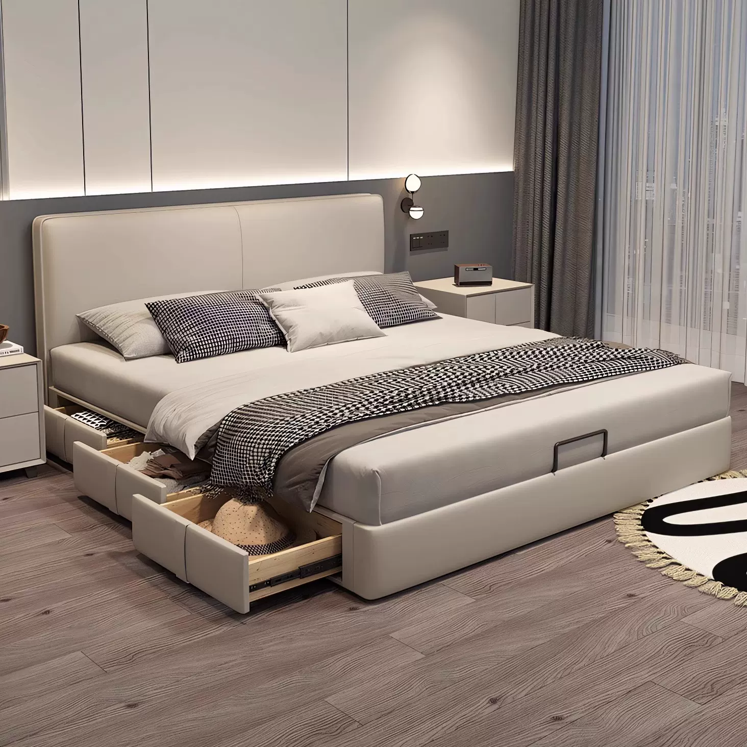 小黑牛意式真皮床现代简约1.8米1.5米双人大床主卧高端大气皮艺床