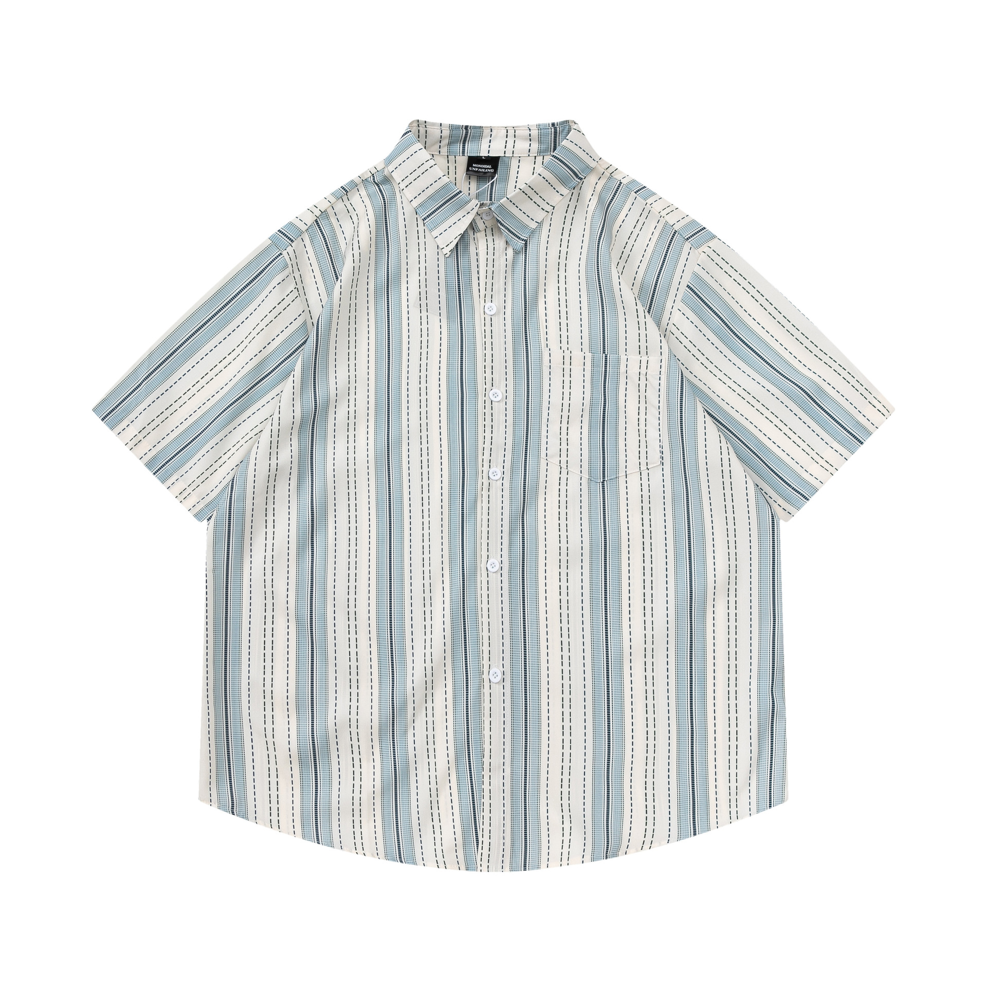 复古日系竖条纹短袖衬衫男夏季宽松小众文艺休闲半袖衬衣