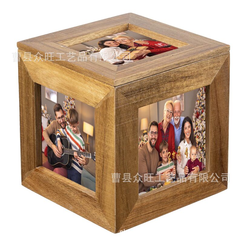 Wooden Multi-Faceted Photo Frame Square Photo Postcard Photo Frame Table with Lid Home Jewelry Gift Box Surprise Box