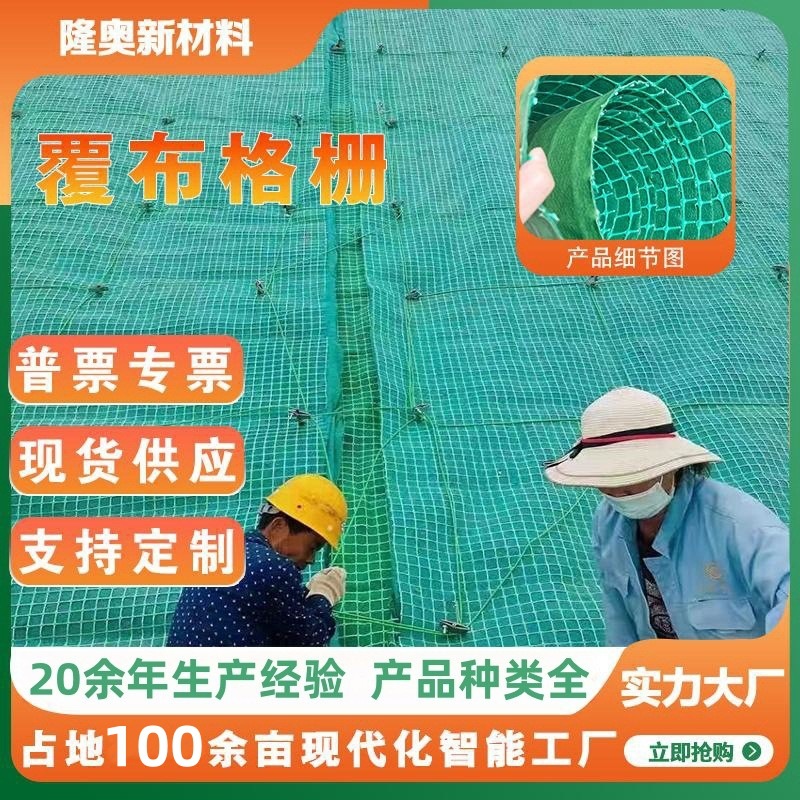 格栅复合膜一布一膜河道护坡面层经编复合格栅GRF绿色覆布格栅