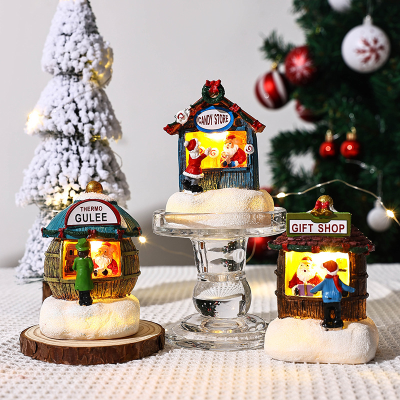 新しいクリスマス装飾品プレゼントクリスマス樹脂小さな家サンタクロース店微景観樹脂置物|undefined