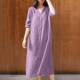 Women's Short-sleeved Cotton Dress Casual V-neck Solid Color Tank Dress Fashion Party Beach Mid-length Robe Summer