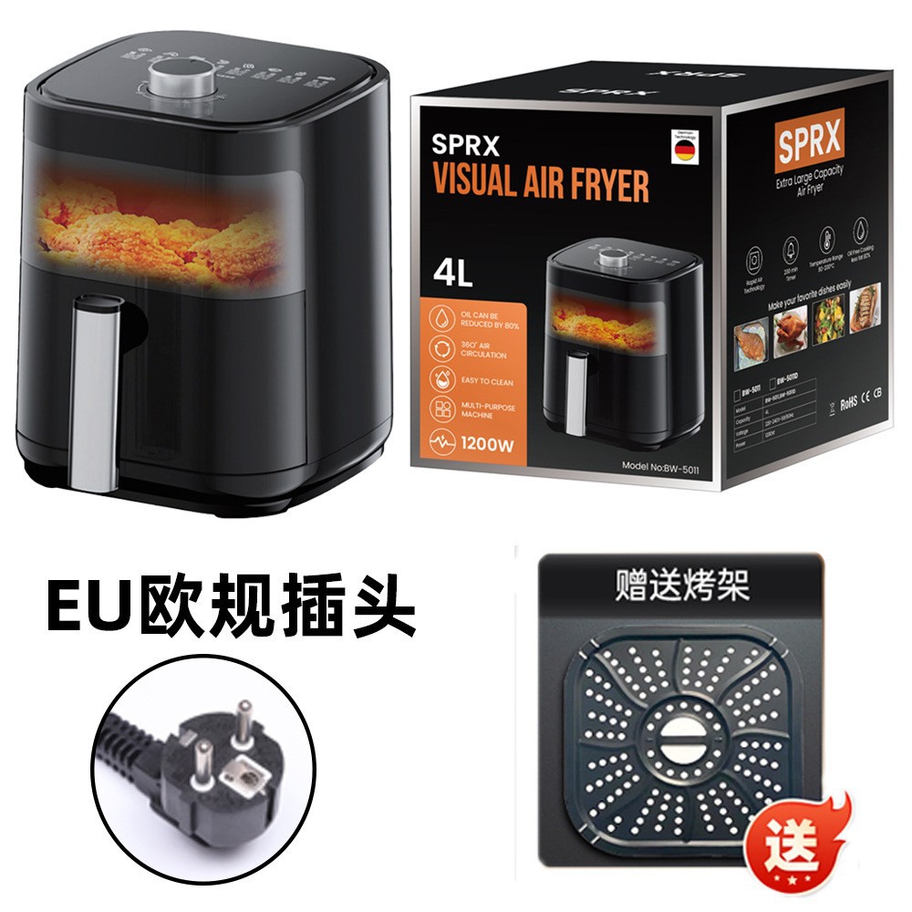 4. Modelo Visual Preto de 5L com Um Botão + "1200W Alta Potência" "Assadeira Grátis"