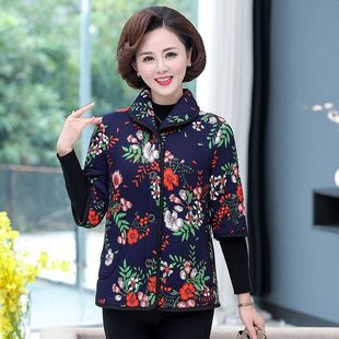 Beautiful Mom Middle-aged and Elderly Women's Autumn and Winter New Casual Loose fleece-lined Warm Vest Lapel Mid-sleeved Cotton-padded Coat