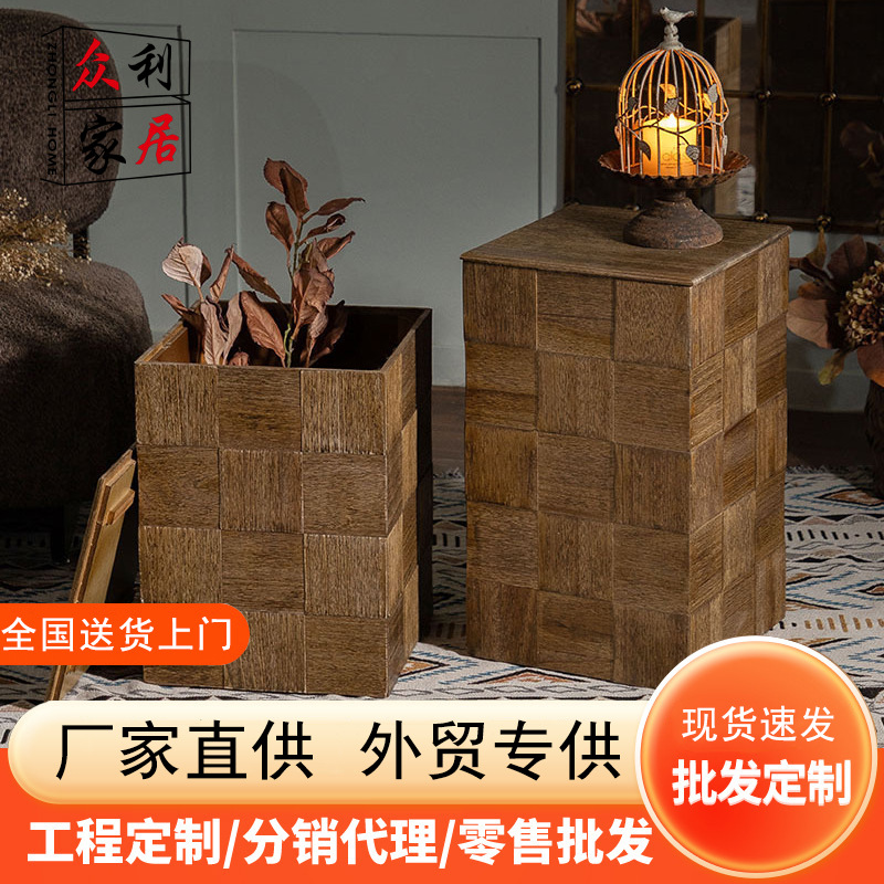 Wabi-Sabi Style Solid Wood Storage Side Table Living Room Sofa Corner Table Small Apartment Retro Old Small Coffee Table Coffee Table