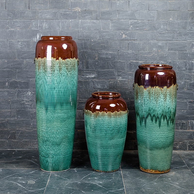 景德镇带狮子头铜环落地大花瓶陶罐颜色釉会所别墅酒店软装饰厂家