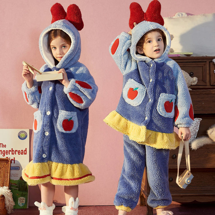 Snow White Children's Pajamas Coral Fleece Autumn and Winter Flannel Men's Long Nightgown Girls' Middle and Big Children's Home Clothes