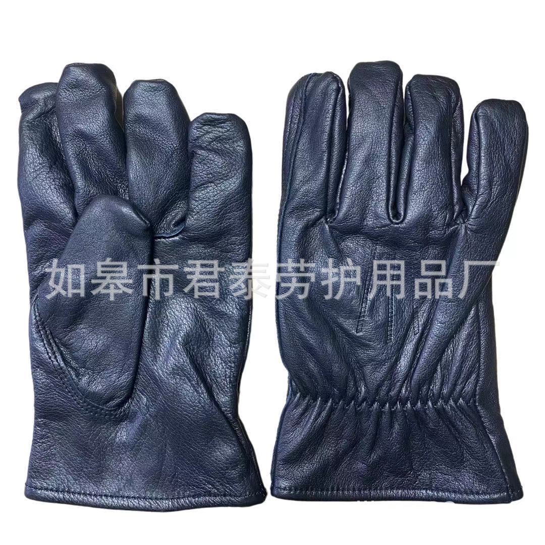 南通工厂 防风防寒保暖皮手套牛头层皮安保执勤职业手套训练手套