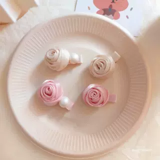 儿童发夹女宝宝玫瑰花珍珠夹子刘海夹甜美法式花朵侧夹头绳发圈
