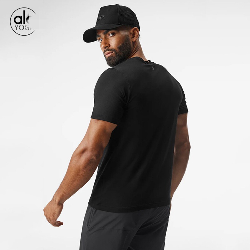Al Summer Ice Silk Breathable Short-Sleeved T-Shirt Round Neck Solid Color Sports Running Men's Quick-Drying Moisture-Wicking Top