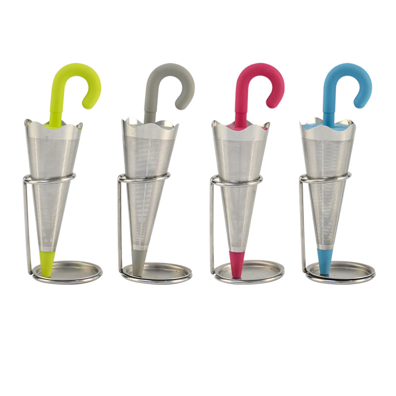 Creativa paraguas colador de té hogar al por mayor embudo de acero inoxidable Filtro de aislamiento de té neto fabricante de té accesorios colador