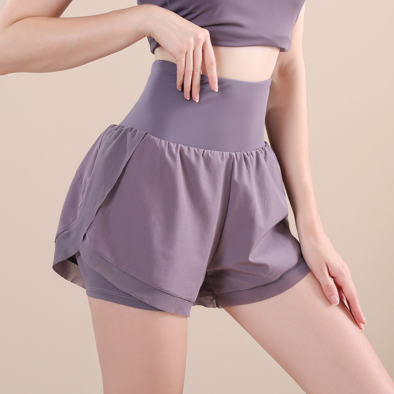 Summer New High Waist Slimming Quick-drying Fake Two-piece Anti-glare Sports Shorts Fashionable Body Leisure Loose Yoga Pants for Women