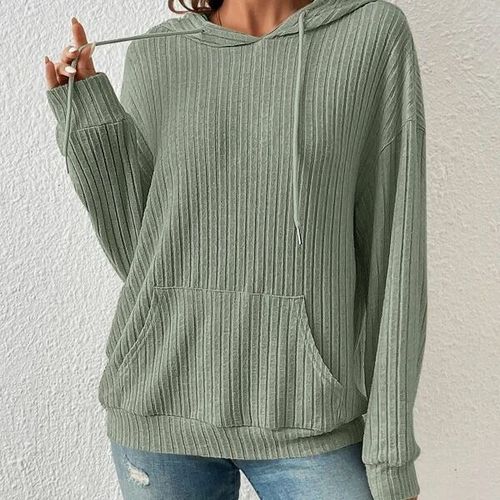 2025 Autumn New Cross-border European and American Women's Apparel Amazon Knit Sweater TEMU Hooded Pit Strip Kangaroo Pocket Sweatshirt