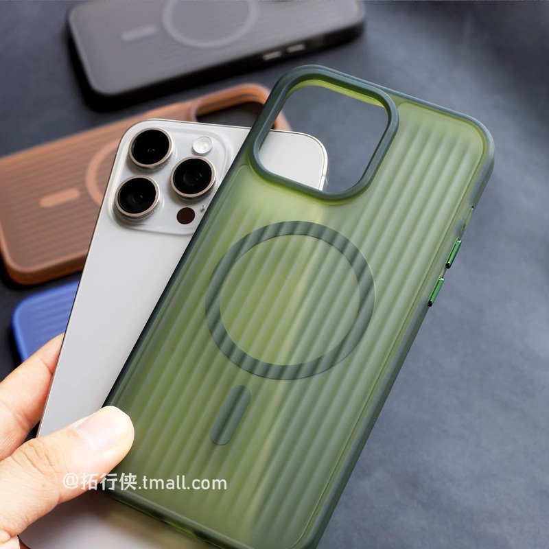 琥珀色の波型磁気吸着式iPhone17promax用スマホケース、凹凸感のある光格子保護カバー、Apple15対応|undefined