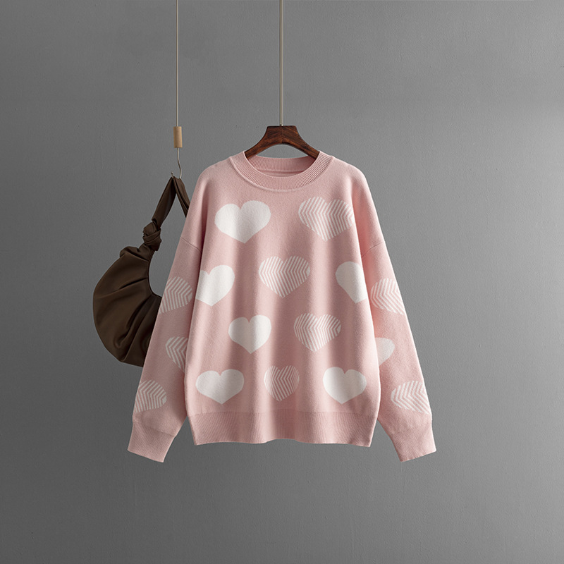 Heart Shape Pattern Wholesale Women's Casual Heart Shape Long Sleeve Jacquard Sweaters & Cardigans