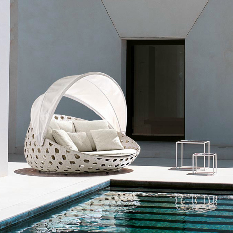Outdoor lying bed leisure rattan chair furniture balcony sofa bed open-air courtyard swimming pool outdoor rattan lounge chair round bed