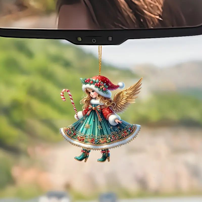 Nuevo encantador colgante de ángel de Navidad acrílico plano transfronterizo colgante de decoración de espejo retrovisor interior image 2