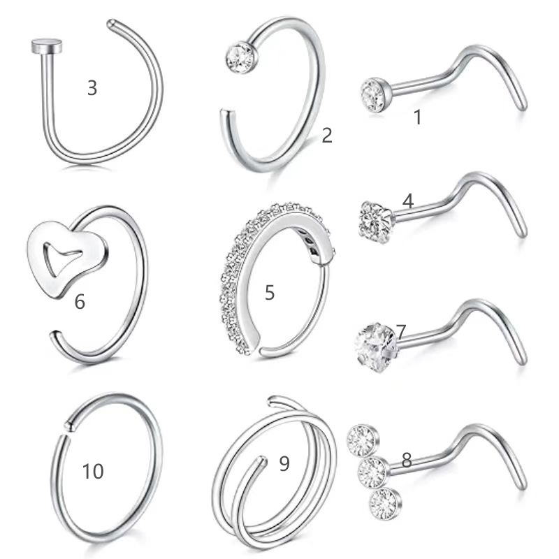 Piercing de nez en forme de l avec zircon coloré en titane_voghion.com
