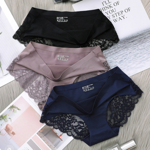 Ladies' invisible tummy control high stretch non-deforming pure cotton crotchless lace pure cotton underwear