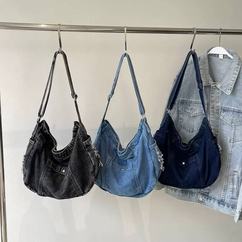 跨境休闲牛仔布包包女大容量单肩包时尚百搭托特包韩版潮流斜挎包