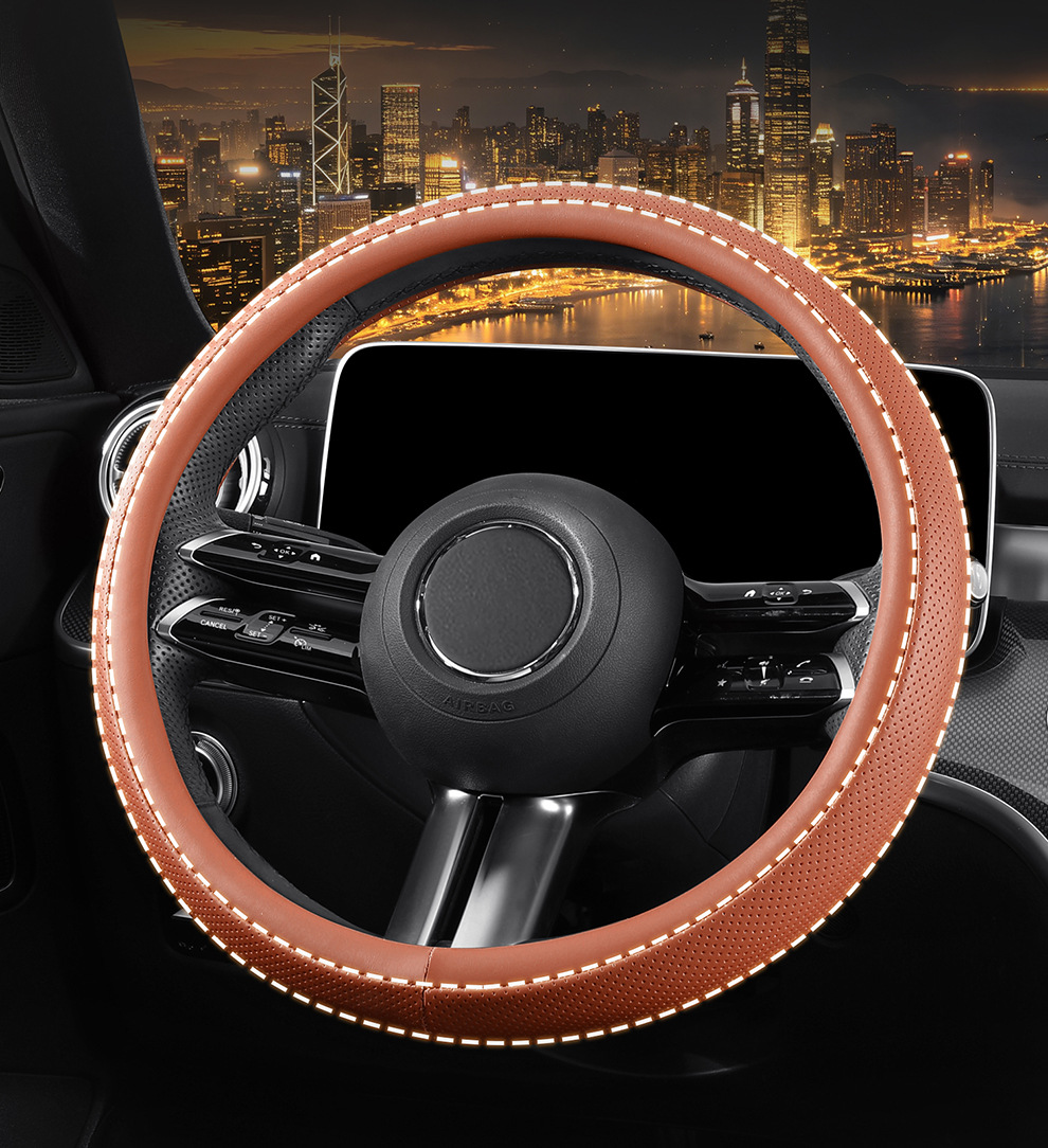 New car steering wheel cover for women, suitable for all seasons, made of leather, cute, non-slip, sweat-absorbent, breathable, cross-border wholesale