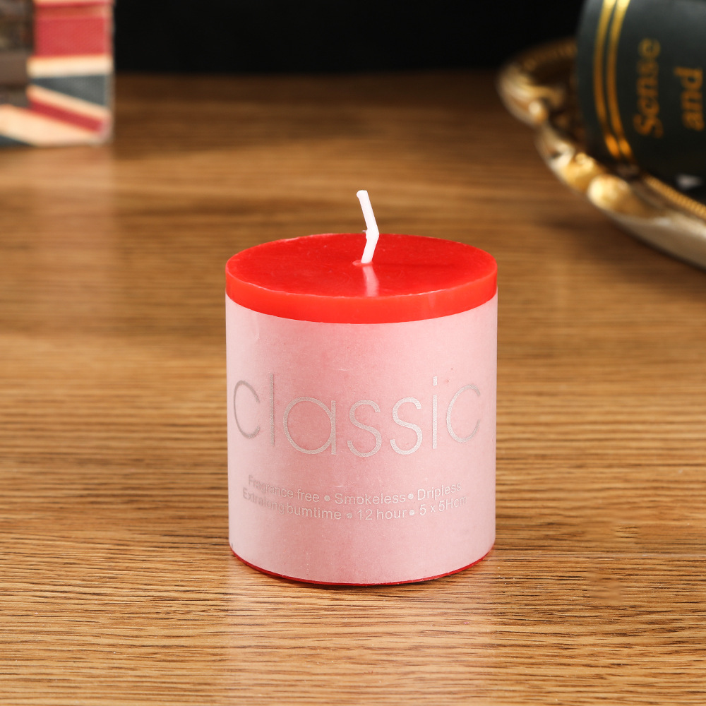 Vela cilíndrica grande roja clásica europea al por mayor sin humo e insípida decoración de hotel de boda romántica Vela gruesa transfronteriza
