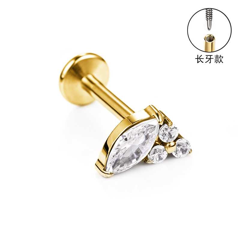 F136 Titanium Alloy Ear Studs, Carved Long Tooth Ear Bone Studs, Zirconia Lip Studs, G23 Titanium Body Piercing Jewelry detail image 12