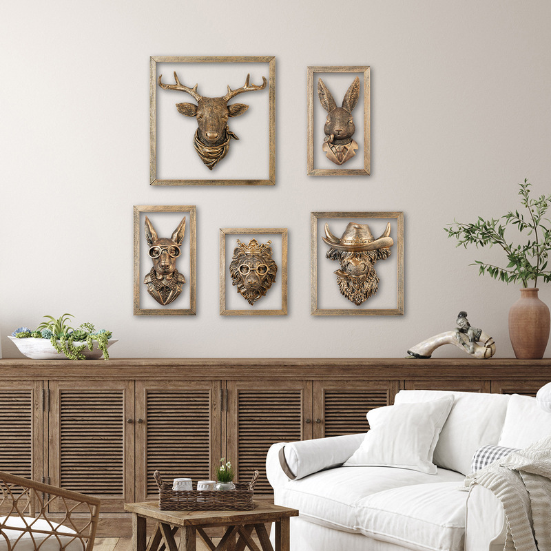 Retro Animal Head Wall Hanging Three-Dimensional Decorative Painting for Living Room Entrance Background Wall, Dining Room, Bar Wall Art Decoration