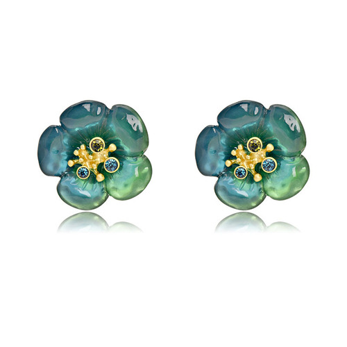 Direct Manufacturer Sale Vintage Flower Glass Palace Style Fashion Retro S925 Silver Needle Geometric Earrings Wholesale