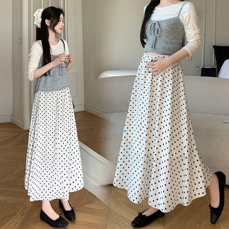 Maternity Skirt, Summer Polka Dot A-Line Skirt Without Belly Support, New Style A-Line Slimming Long Skirt, High-End Drapey Umbrella Skirt, Long Skirt Maternity Skirt, Summer Polka Dot A-Line Skirt Without Belly Support, New Style A-Line Slimming Long Skirt, High-End Drapey Umbrella Skirt, Long Skirt