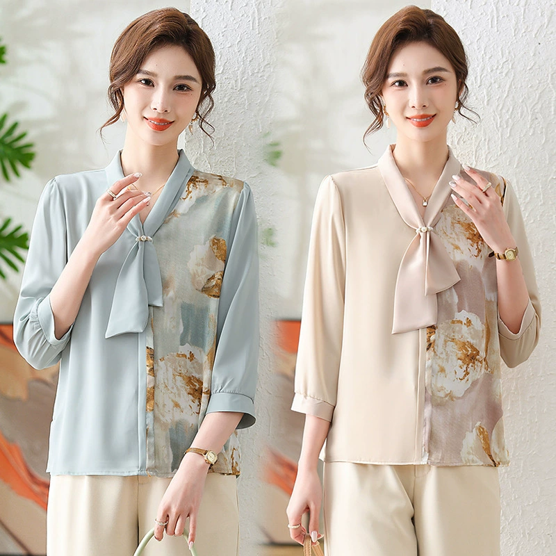 Весенняя стильная рубашка для мам среднего возраста, новинка 2025 года, весенне-осенняя элегантная футболка с длинными рукавами для женщин среднего и пожилого возраста, топ