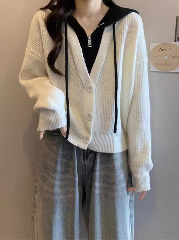 连帽长袖毛衣打底衫女秋冬大码女装遮肚子胖MM显瘦假两件针织上衣|undefined