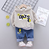 Demi-season cartoon hoody, fashionable jeans for boys with letters for leisure, set, 2021 collection, Korean style