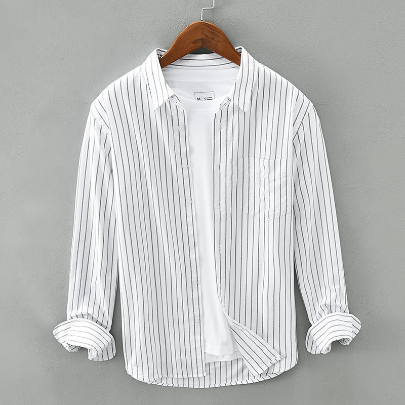 Men's Cotton Striped Long Sleeve Shirt New Fashion Casual Simple All-match Shirt Factory Direct Support Customization