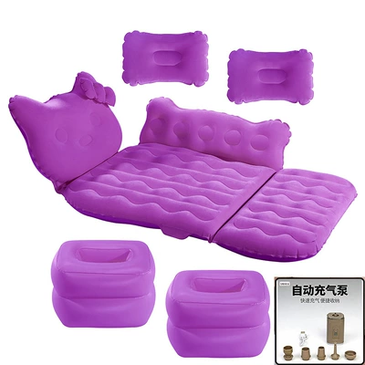 two-seater children's mattress, inflatable car, Vehicle-mounted inflatable bed - 37-kt-cat-plush-in-purple-wireless-charging-pump-with-camping-light