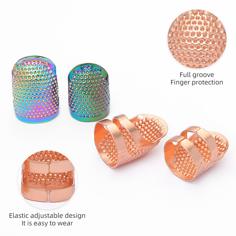 Anillo de dedal ajustable retro europeo, herramienta de costura de punto de cruz, cubierta de dedos bordada de metal antideslizante hecha a mano para el hogar