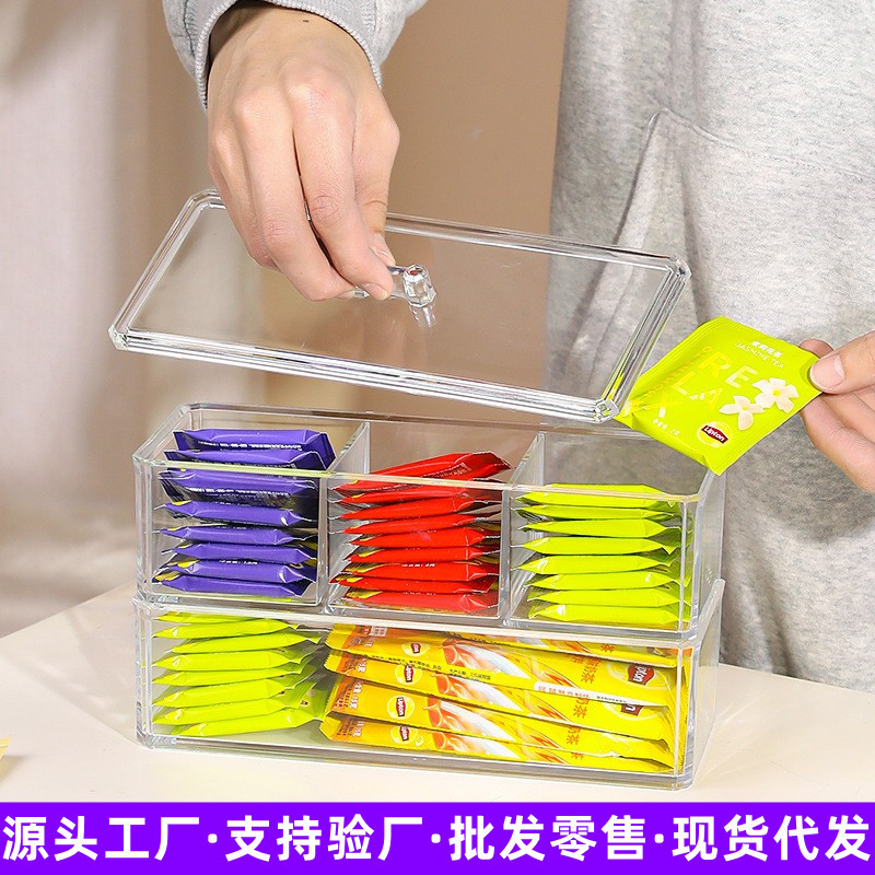 Cross-border Transparent Tea Bag Coffee Capsule Storage Box with Lid Stackable Desktop Dust-proof Acrylic Storage Box
