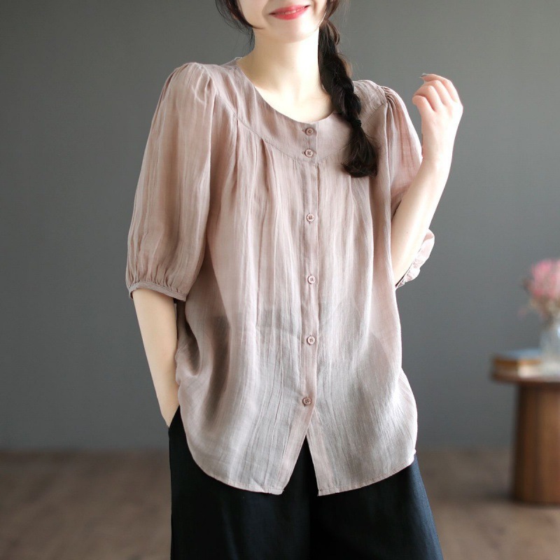 Summer thin retro solid color shirt