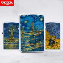 复古风油画打火机防风高颜值金属煤油打火机地摊礼品店