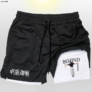 European Size Summer Men's Double-Layer Two-In-One Beach Pants Running Mesh Sports Quarter Pants Quick-Drying Spell Return
