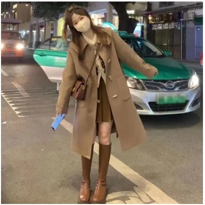 牛角扣日系毛呢外套女2025年秋冬季新款呢子大衣小个子中长款|undefined