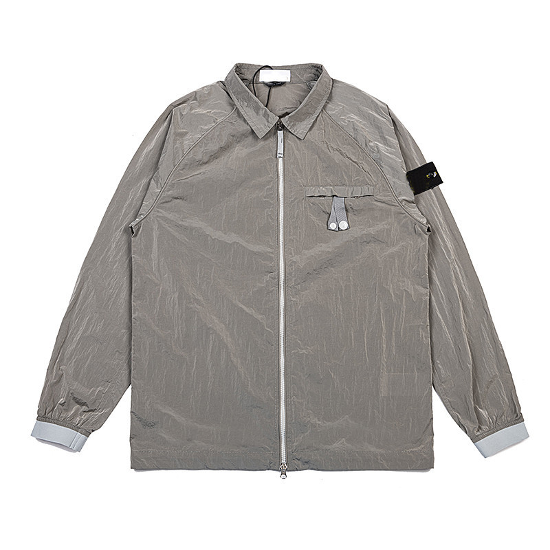 Cross-Border Autumn Nylon Solid Color Logo Patch Lapel Pocket Zipper Long-Sleeve Jacket Coat