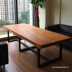 美式实木公司洽谈电脑桌复古休闲办公桌会议桌铁艺咖啡厅酒吧餐桌