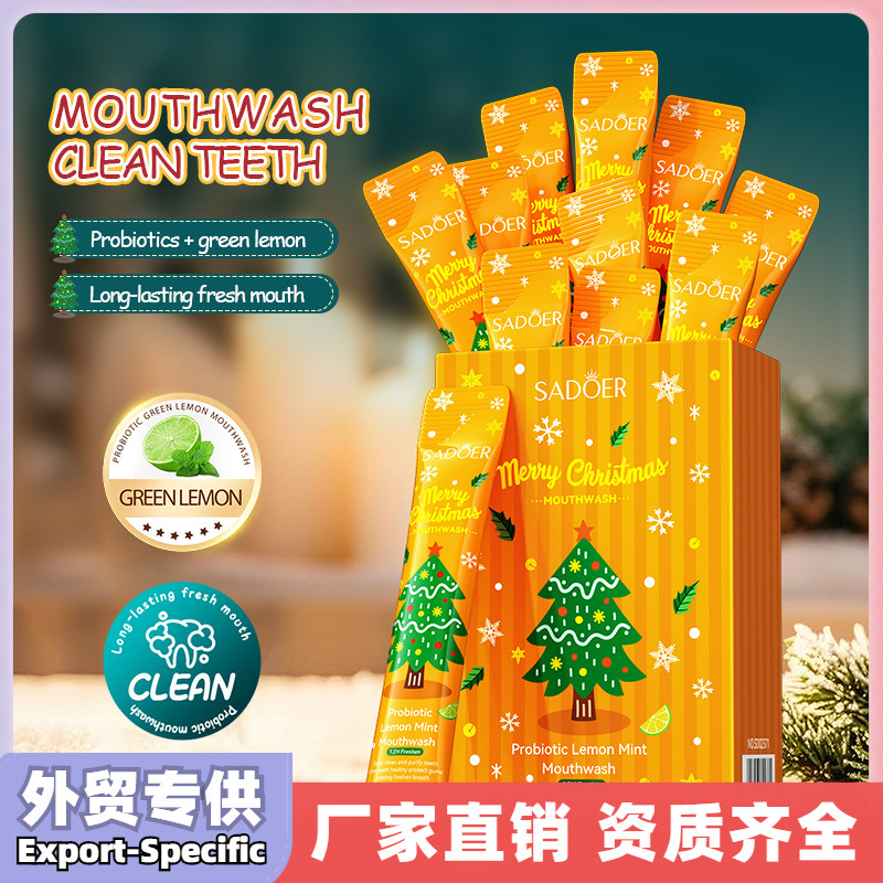 全英文SADOER圣诞益生菌青柠檬薄荷漱口水条装10ml商贸城六区美妆