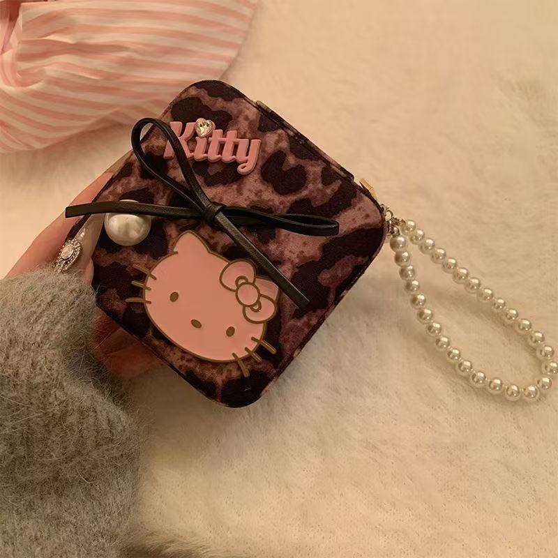 韓国式新型かわいいkitty豹紋アクセサリーケースins風網赤防塵層別収納ケース携帯ギャル|undefined